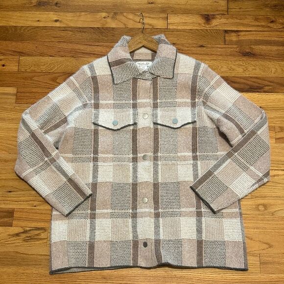 Rachel Zoe Tan and Cream Plaid Utility Jacket 1X NEW with Tag - Picture 6 of 12